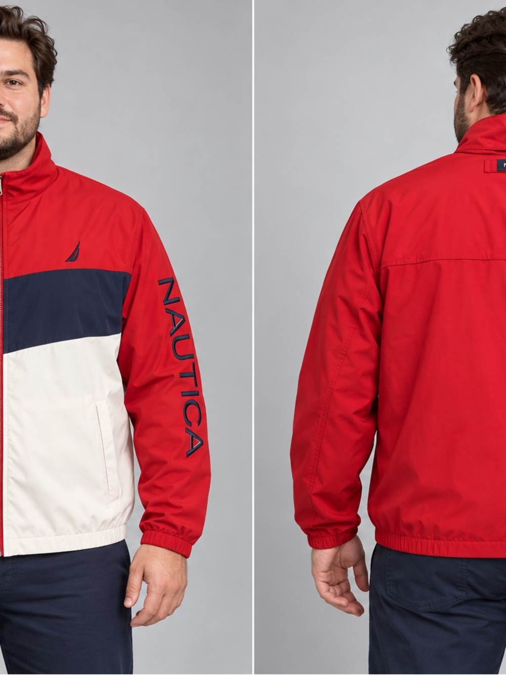 Nautica Red, Navy & White Colorblock Windbreaker Jacket